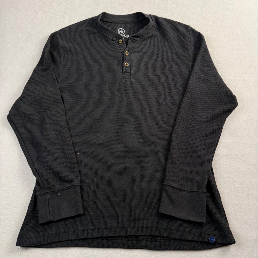 Monument Mens Waffle Knit Henley Shirt Long Sleeve Charcoal Grey Size M